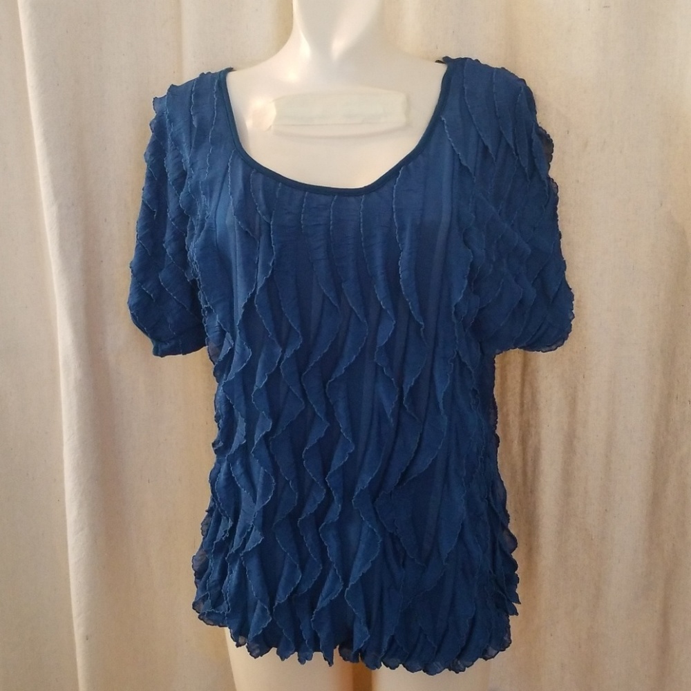 Andrea Missy Blue Ruffle Top Blouse Medium